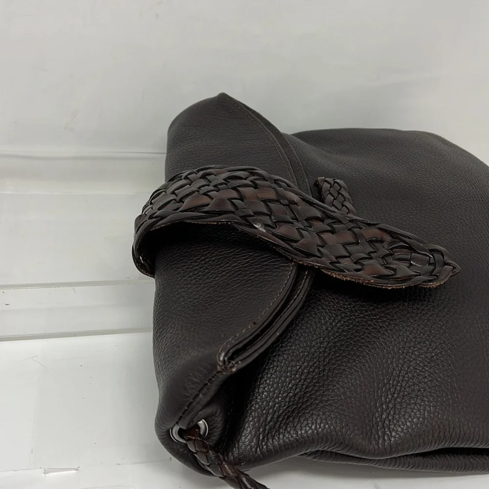 Desmo Brown Pebbled Leather Foldover Shoulder Crossbody Bag - Picture 3 of 11
